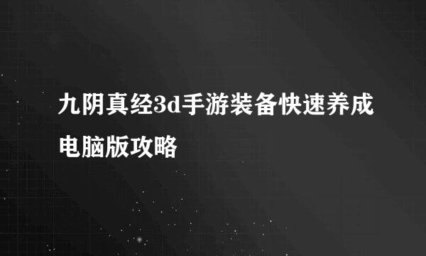 九阴真经3d手游装备快速养成电脑版攻略