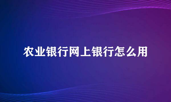 农业银行网上银行怎么用