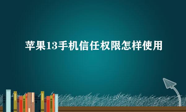 苹果13手机信任权限怎样使用