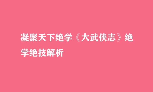 凝聚天下绝学《大武侠志》绝学绝技解析