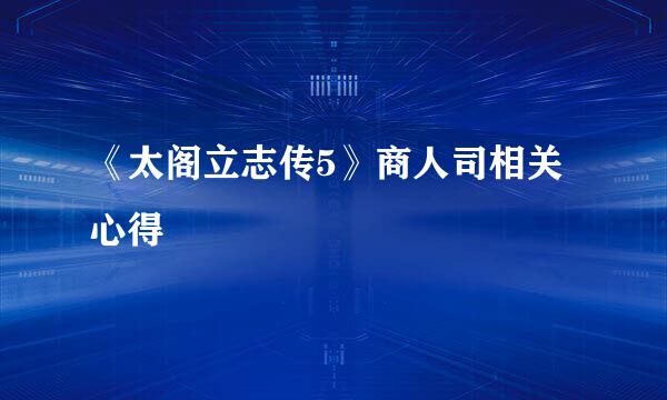 《太阁立志传5》商人司相关心得