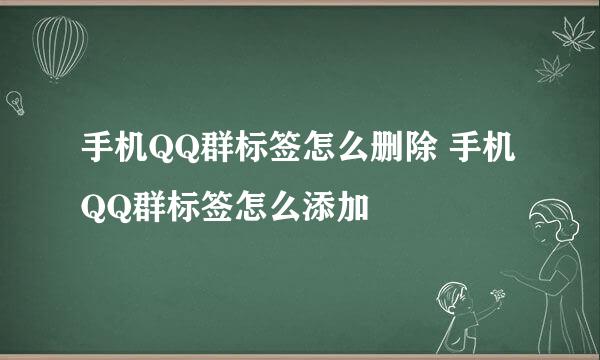 手机QQ群标签怎么删除 手机QQ群标签怎么添加