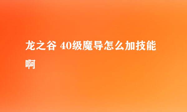 龙之谷 40级魔导怎么加技能啊
