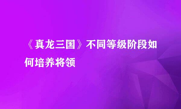 《真龙三国》不同等级阶段如何培养将领
