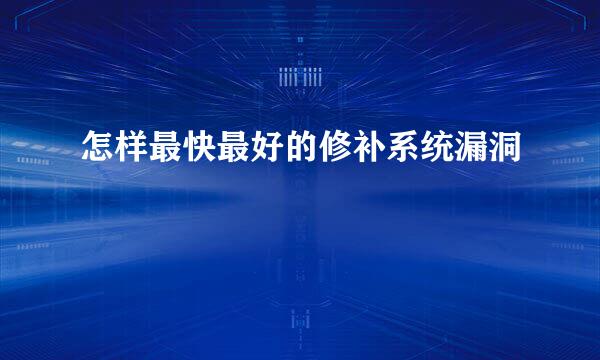 怎样最快最好的修补系统漏洞