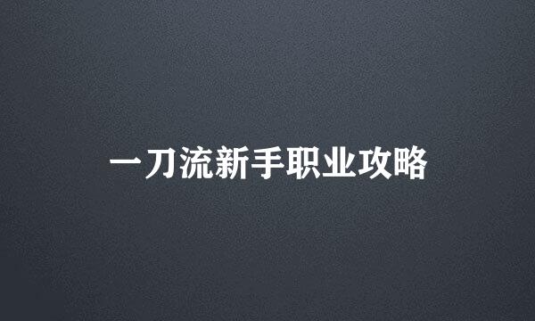一刀流新手职业攻略