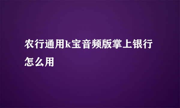 农行通用k宝音频版掌上银行怎么用