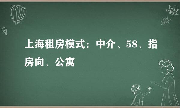上海租房模式：中介、58、指房向、公寓