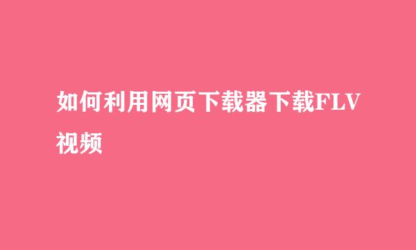 如何利用网页下载器下载FLV视频