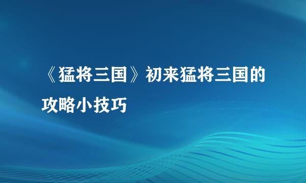 《猛将三国》初来猛将三国的攻略小技巧