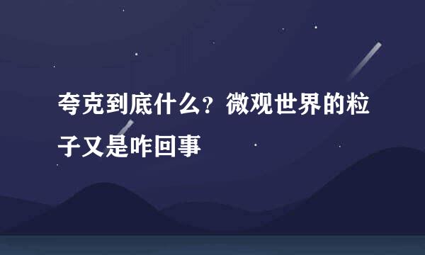 夸克到底什么？微观世界的粒子又是咋回事