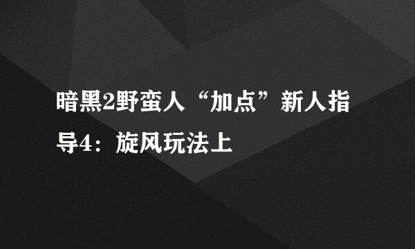 暗黑2野蛮人“加点”新人指导4:旋风玩法上