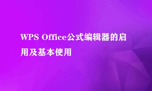 WPS Office公式编辑器的启用及基本使用