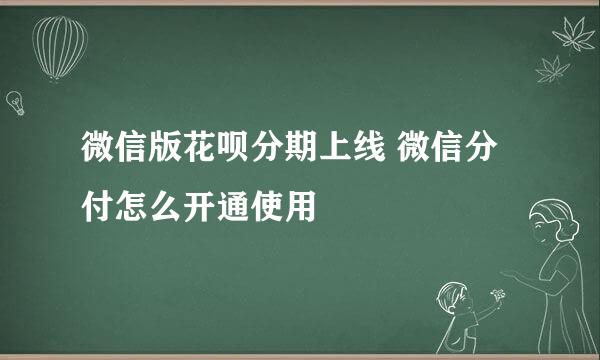 微信版花呗分期上线 微信分付怎么开通使用