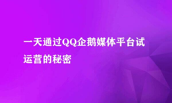 一天通过QQ企鹅媒体平台试运营的秘密