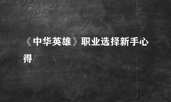 《中华英雄》职业选择新手心得