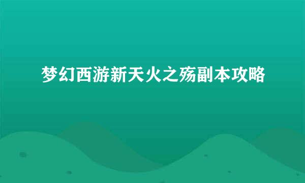 梦幻西游新天火之殇副本攻略