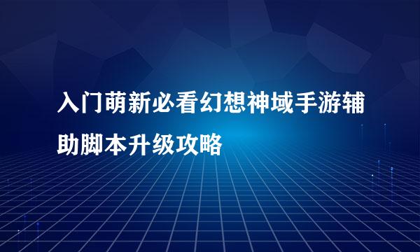 入门萌新必看幻想神域手游辅助脚本升级攻略