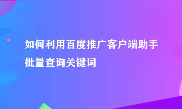 如何利用百度推广客户端助手批量查询关键词