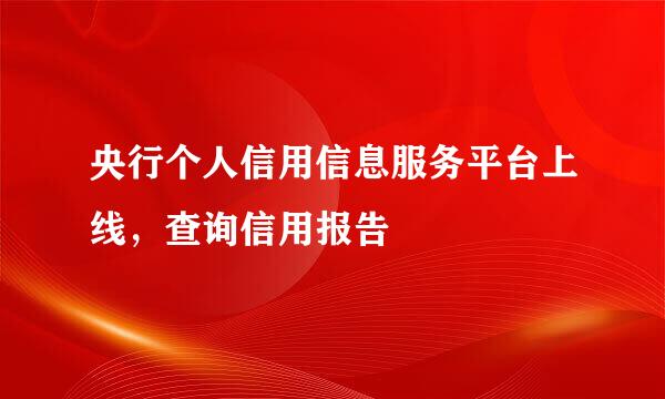 央行个人信用信息服务平台上线，查询信用报告