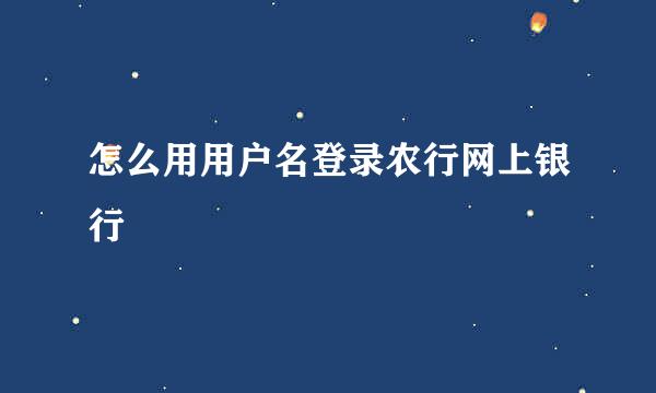 怎么用用户名登录农行网上银行
