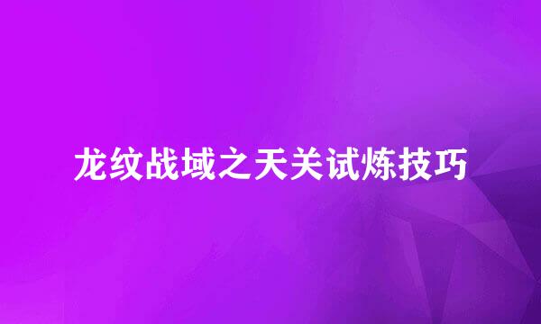 龙纹战域之天关试炼技巧